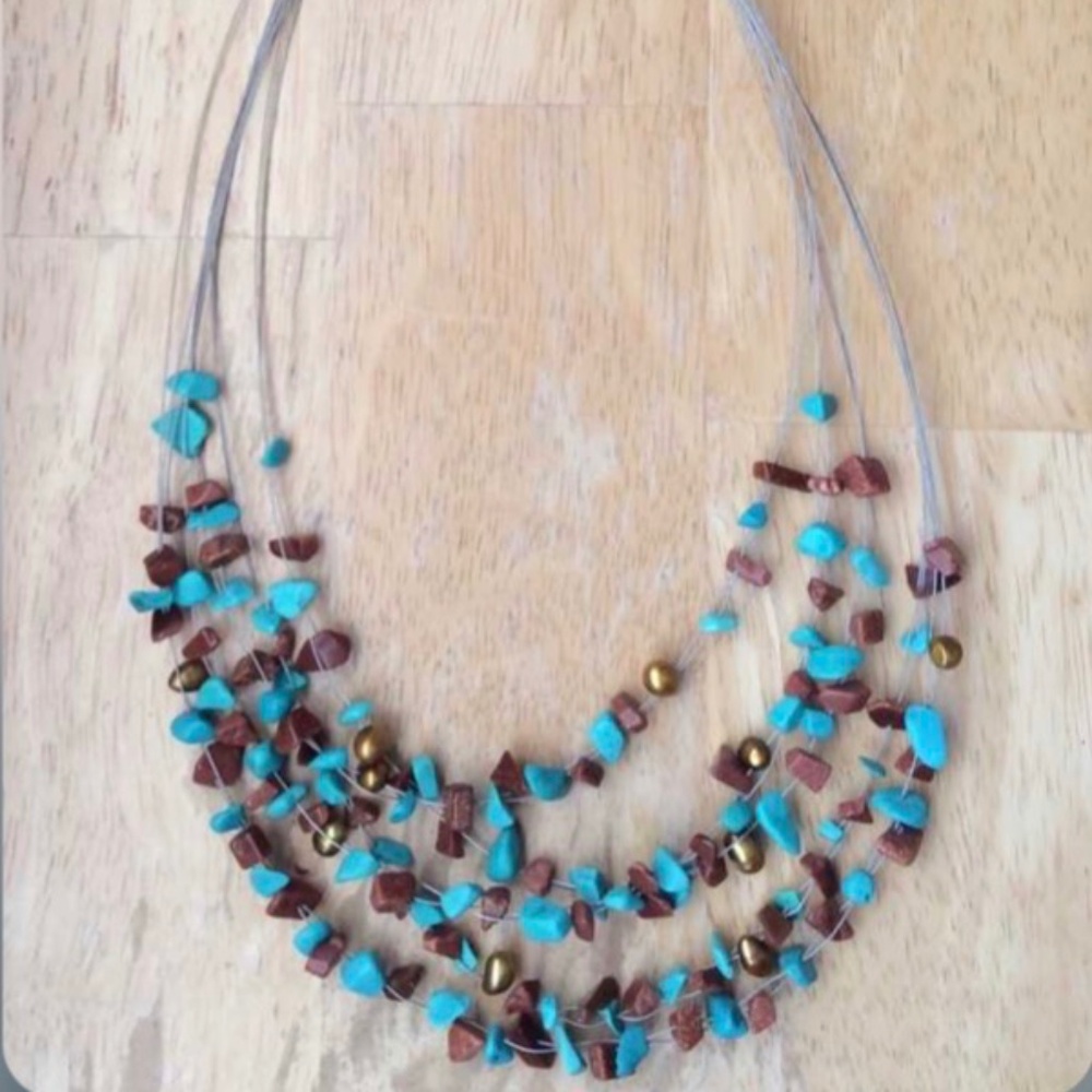 Five-Wire Strand Faux Turquoise Necklace & Earrings